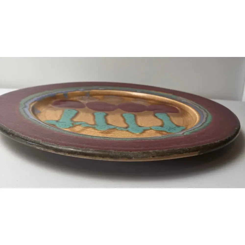 D. Lasser Ceramics Signed Yellow/Red Tulip Green Stems Pottery Large Platter 16” - Picture 10 of 11